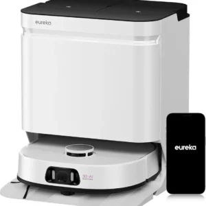 Eureka J15 Ultra Robot Aspirateur Laveur 19 000 Pa avec Serpillière Extensible Relevable, Brosse Anti Enchevêtrement, Aspirateur Robot avec Station avec Lavage à l'eau Chaude 75°C, Batterie 5 200 mAh